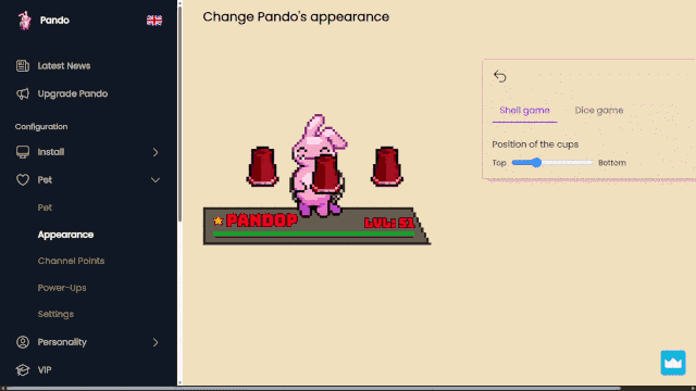 Repositioning the Dice and Shuffle Channel Points game objects for Pando